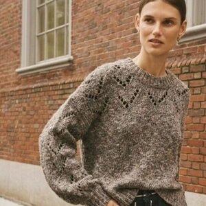 Madewell Sweater Pointelle Bubble Sleeve Wool Blend Extra Small Marled Rock